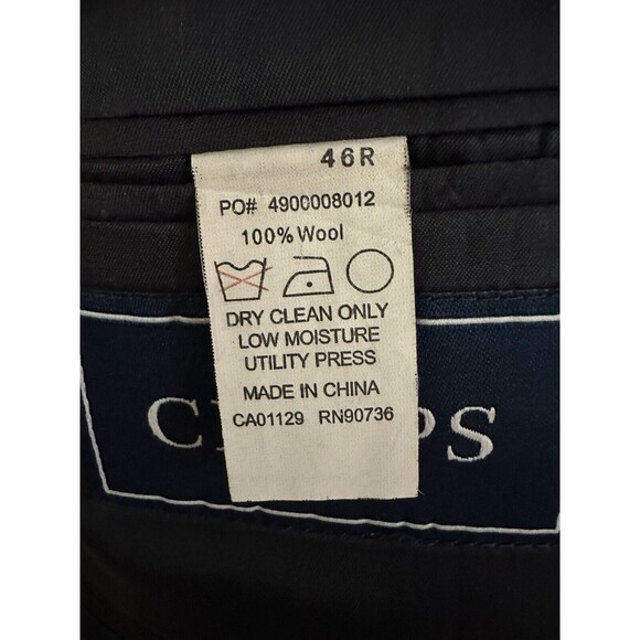CHAPS Mens Solid Black 100% WOOL Two Button Sport Coat Suit Jacket Blazer 46 R - Picture 4 of 6